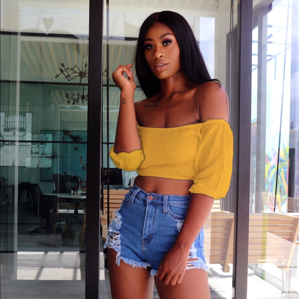 ✨ Leila Off Shoulder Top Mustard Yellow